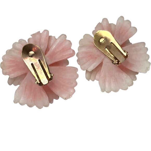Vintage Austrian Lucite Floral Clip On Earrings 1950s Rhinestone Mid Century - Picture 8 of 11